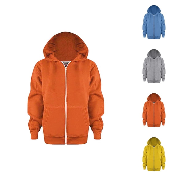 Solid Zip Up Hoodie Sweatshirt Kids Long Sleeve Cardigan Crewneck Casual Jacket Coat for Girls Boys