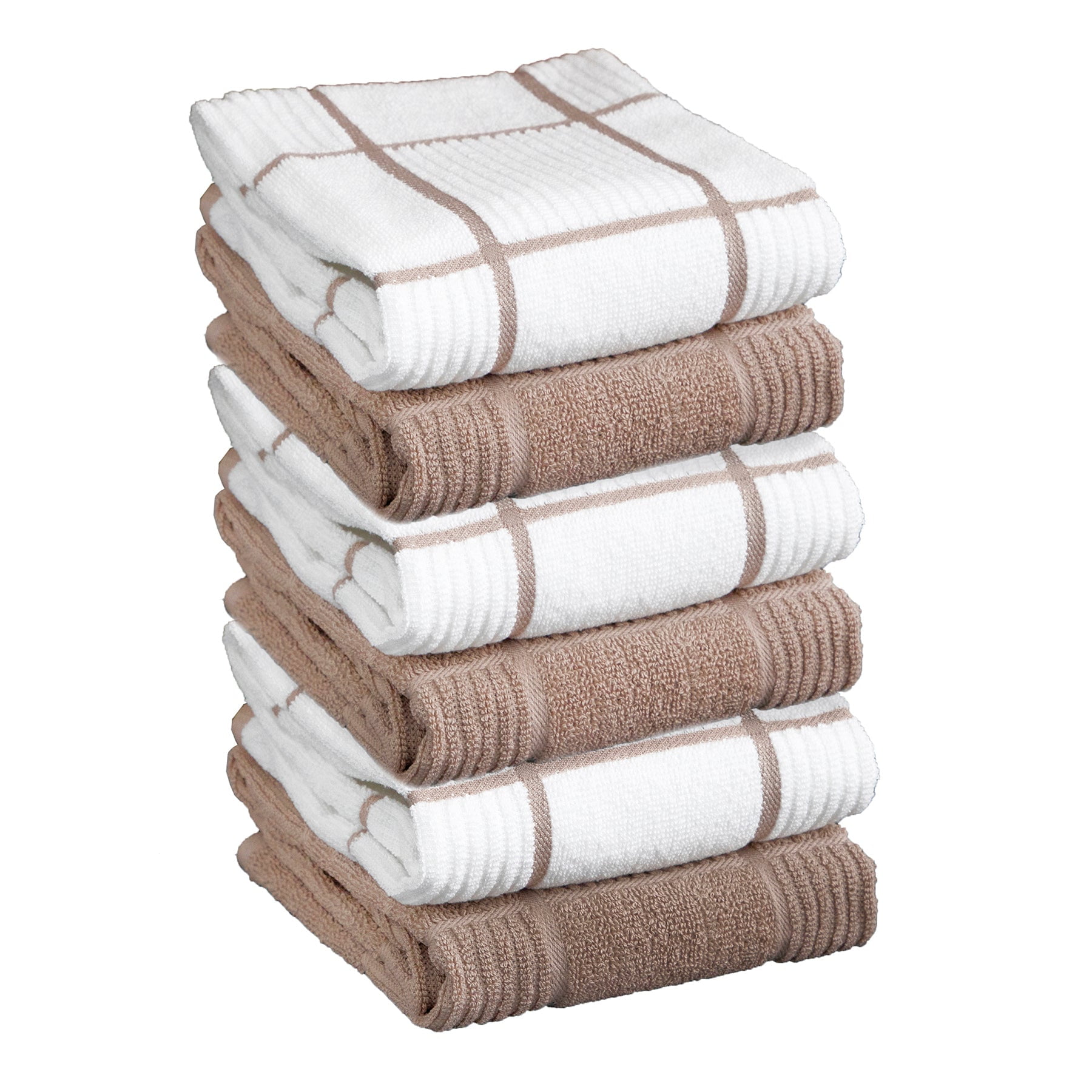 Sand and White Cotton Parquet Kitchen Towel Set, 16" x 26"
