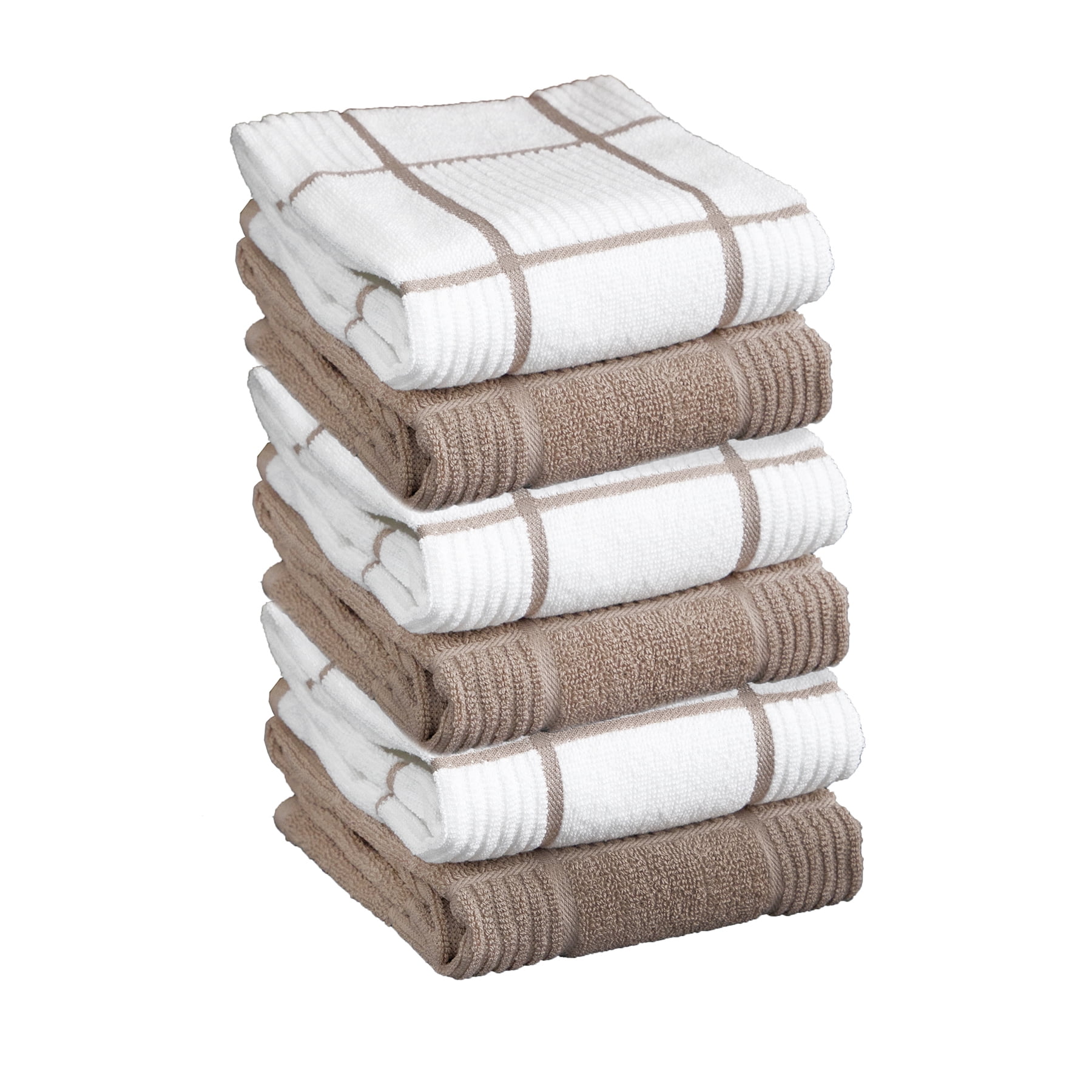 Sand and White Cotton Parquet Kitchen Towel Set, 16" x 26"