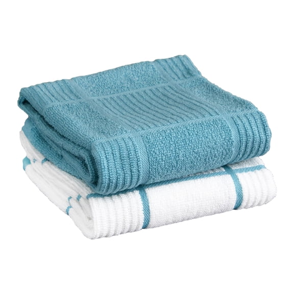 T-fal Solid & Checked Parquet Kitchen Towels, 2-Pack, Breeze