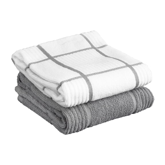 T-fal Solid & Checked Parquet Kitchen Towels, 2-Pack, Gray