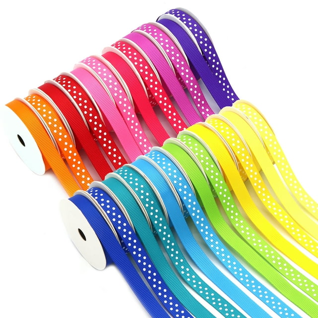 Solid and Polka Dot Grosgrain Ribbon Pack, 24 Bright Colors, 3/8" x 48 Yards by Gwen Studios