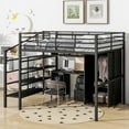 thumbnail image 1 of Solid and Stable Metal Loft Bed with Table Set and Wardrobe, Full (Black), 1 of 12