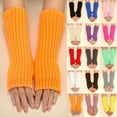 thumbnail image 1 of Solid and Striped Wool Blend Fingerless Gloves for Women Autumn Winter Warm Knit Wear, 1 of 8