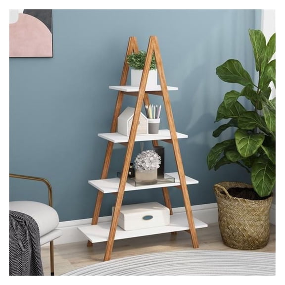Solid bamboo wood oxford 'A'frame ladder display bookshelf as picture