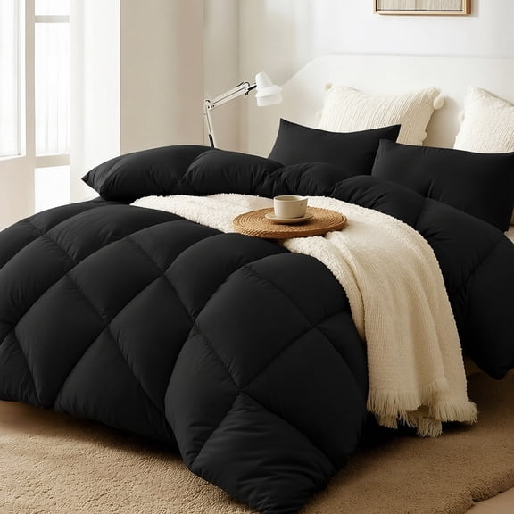 2/3PCS Solid-color Diamond-quilted Thick Comforter, Made Of Smooth And Soft Fabric, Comfortable Breathable. Classic Square Quilting, Fits All Bed Types Matches Any Bedroom Decor.(Black,Twin)
