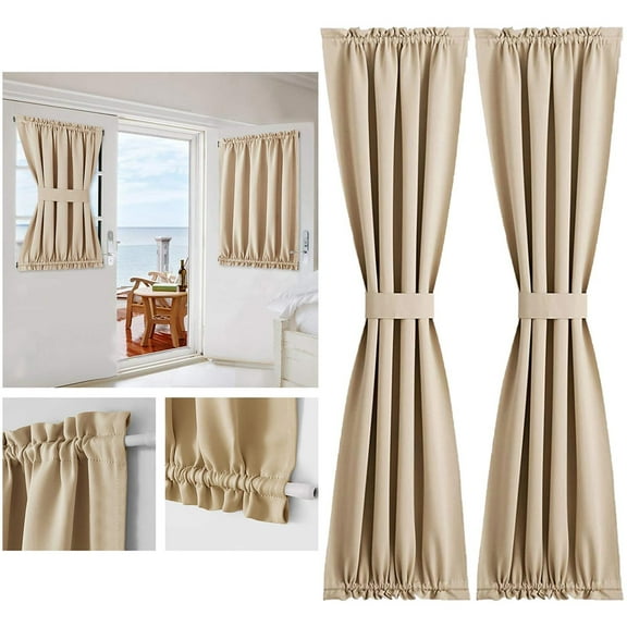Solid-color door curtain thickened double-sided light-blocking door curtain French Door Curtains Rod Pocket Thermal Curtain For Doors Or Glass Window 25 X 72 Inches Curtain Panel Beige(Curtain