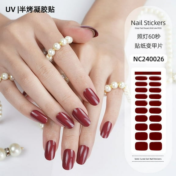 Solid color gel nail stickers uv light therapy semi-cured nail stickers
