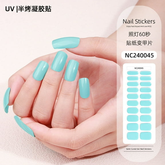 Solid color gel nail stickers uv light therapy semi-cured nail stickers