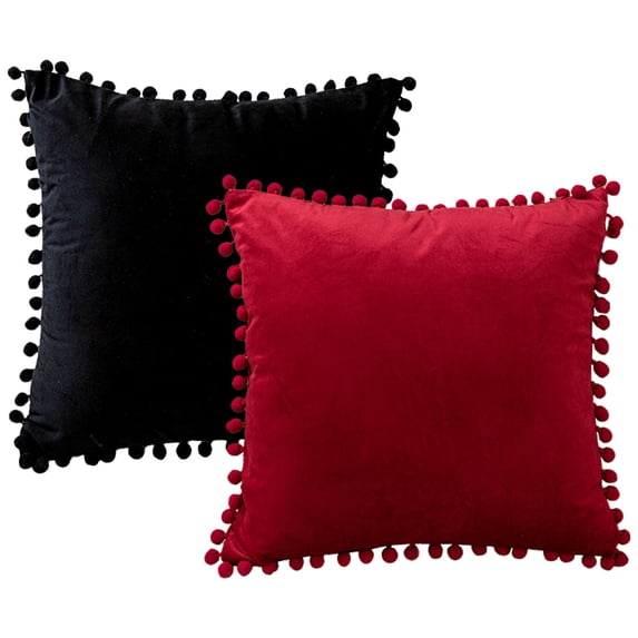 Solid color hairball pillow case velvet cushion cover sofa bed pillow head cover - style1