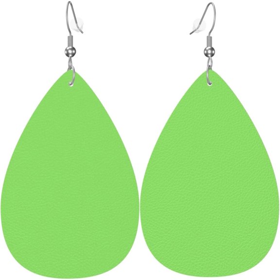 Solid color light Quality green Women's Teardrop Leather Earrings, Hook 925 Silver Plated, Holiday Accessories[q220]