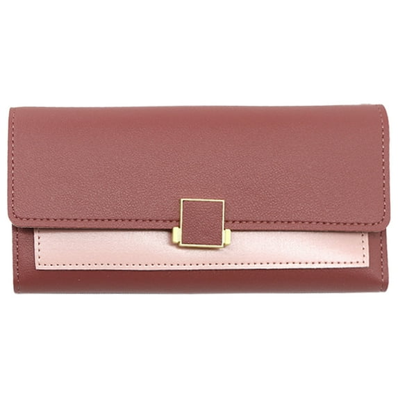 Solid color simple long three-fold women's purse checkered hand purse clip