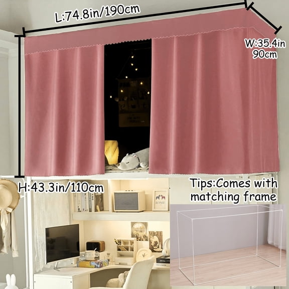 Solid color simple style bed curtain set, deep blackout bed curtain, comes with frame and canopy, bed tent, multiple colors, suitable for bunk beds, bedrooms and other scenes