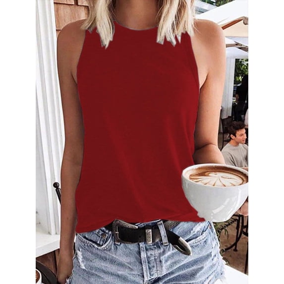 Solid color sleeveless vest T-shirt with any patternDark Red Size S