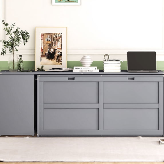 Solid pine, Queen size Murphy bed with desk / Space - saving, ideal for small bedroom work
