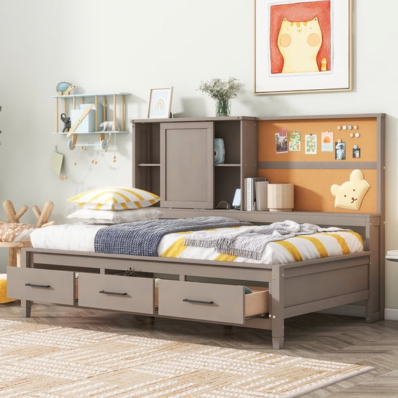 Solid pine twin daybed with antique grey finish / Enhance bedroom decoration style