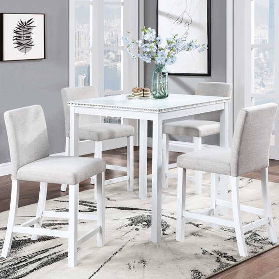 Solid wood and MDF, 5 - piece - Counter height for family dining - Limited - space homes - Sturdy and space - saving