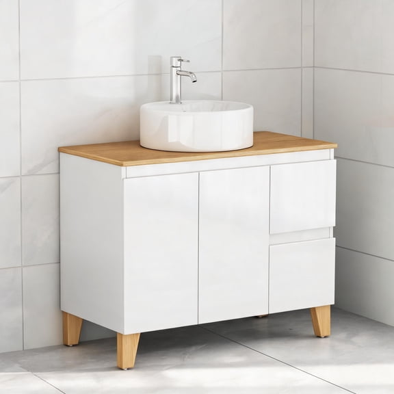 Solid wood bathroom vanity with sink combo, 36-inch white finish handle-free soft-close for large master bathrooms