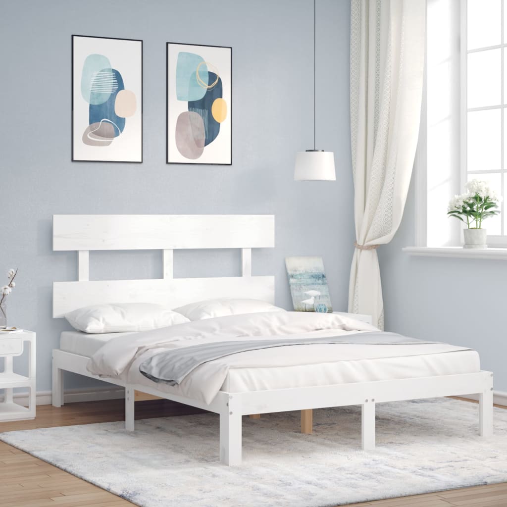 Solid wood bed with headboard white 120x200 cm