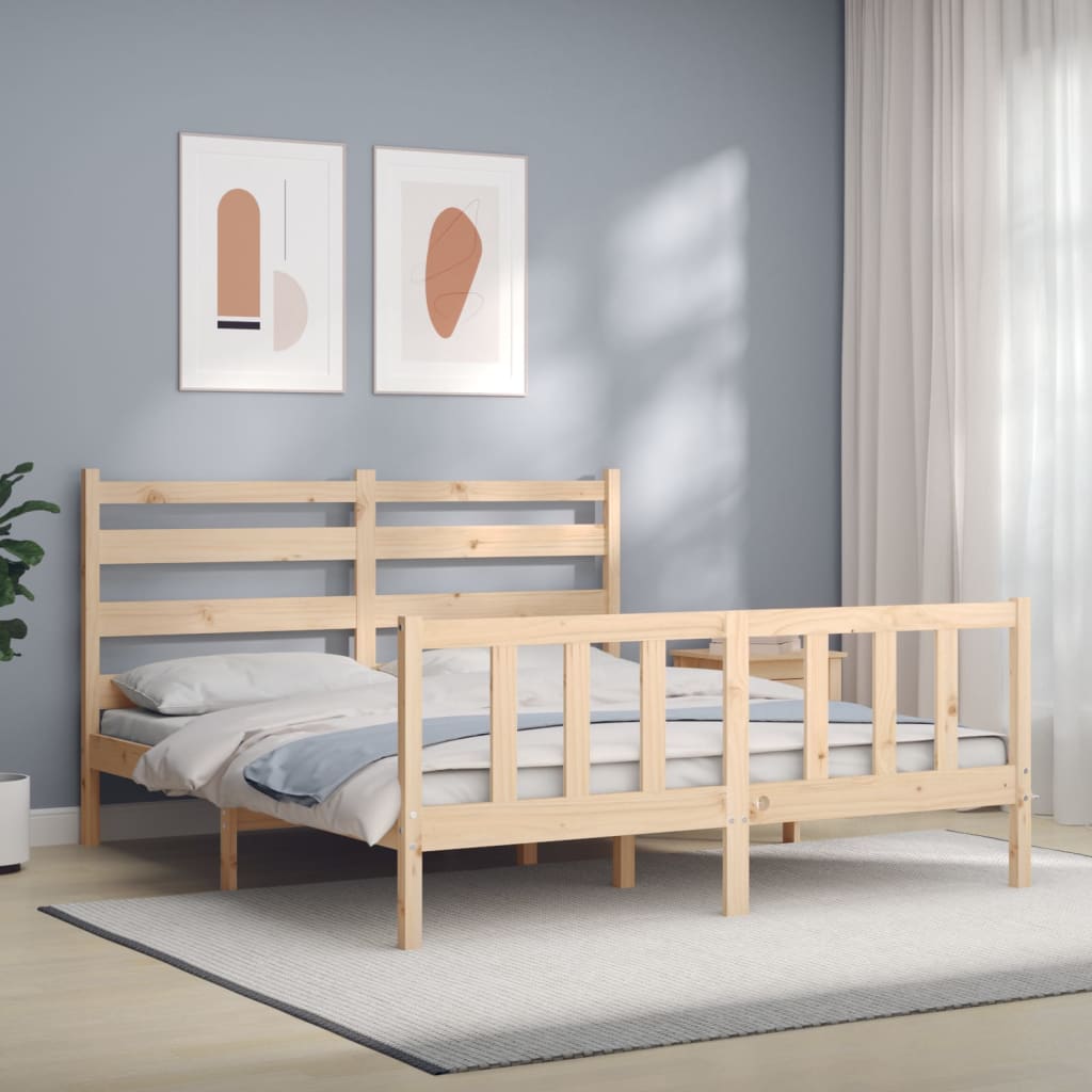 Solid wood bed with headboard