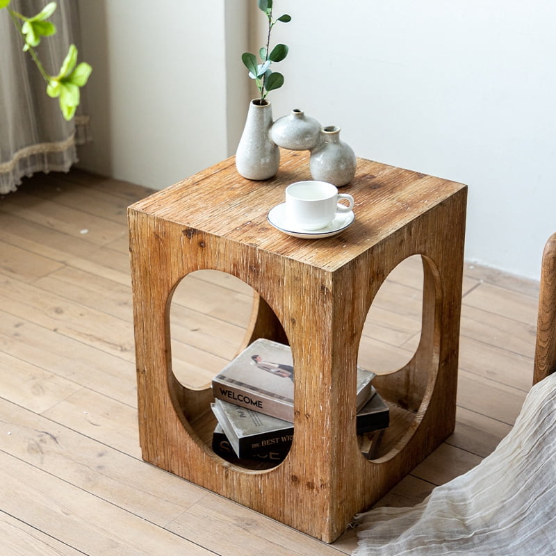Solid wood side table living room corner table bedroom bedside table balcony hotel log color decorative table for home use