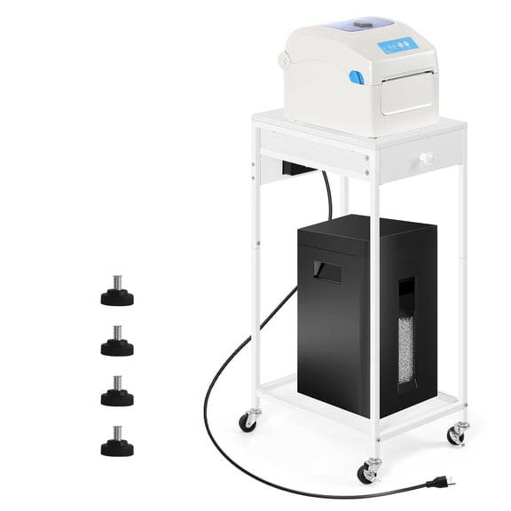 SolidPal 2 Tier Rolling Printer Stand with Storage Drawer, Built-in Charging Station & USB Ports, Mobile CPU Cart with Wheels for Home Office