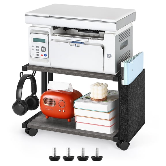 SolidPal 2-Tier Under Desk Printer Stand, Mobile Printer Cart with Wheels, Storage Shelf for Home Office Scanner Fax