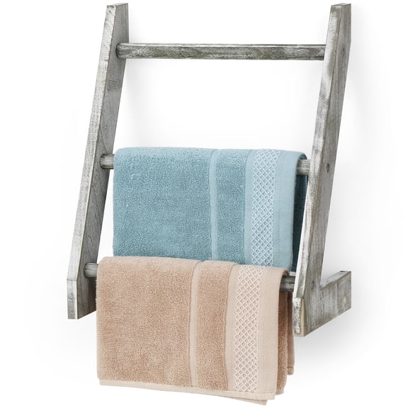 SolidPal 3-Tier Wall Mounted Ladder Towel Rack, Rustic Wood Towel Blanket Holder for Bathroom Bedroom Living Room