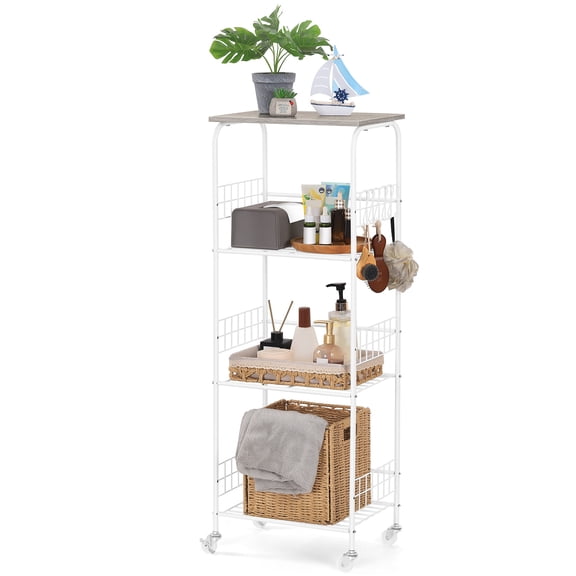 SolidPal 4 Tier Narrow Metal Wire Shelving with Wheels, Free Standing Storage Rack for Kitchen Bathroom Laundry Garage