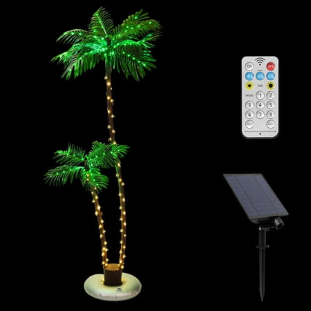 SolidPal 6FT Solar Lighted Palm Tree Dual Trunks, 8 Modes Remote IP65 Outdoor Decor