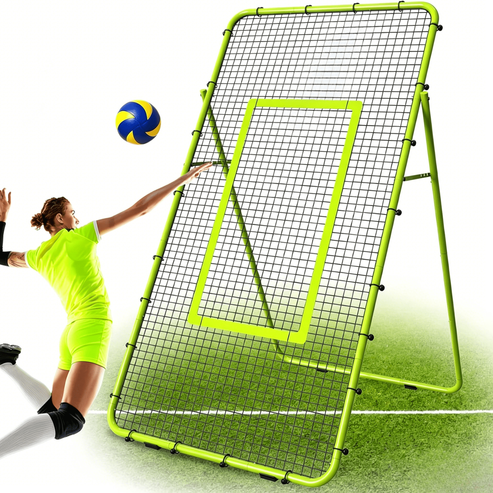 SolidPal 7×4 FT Adjustable Volleyball Rebounder Net, Steel Frame High-Tension PE Netting Portable Training Equipment