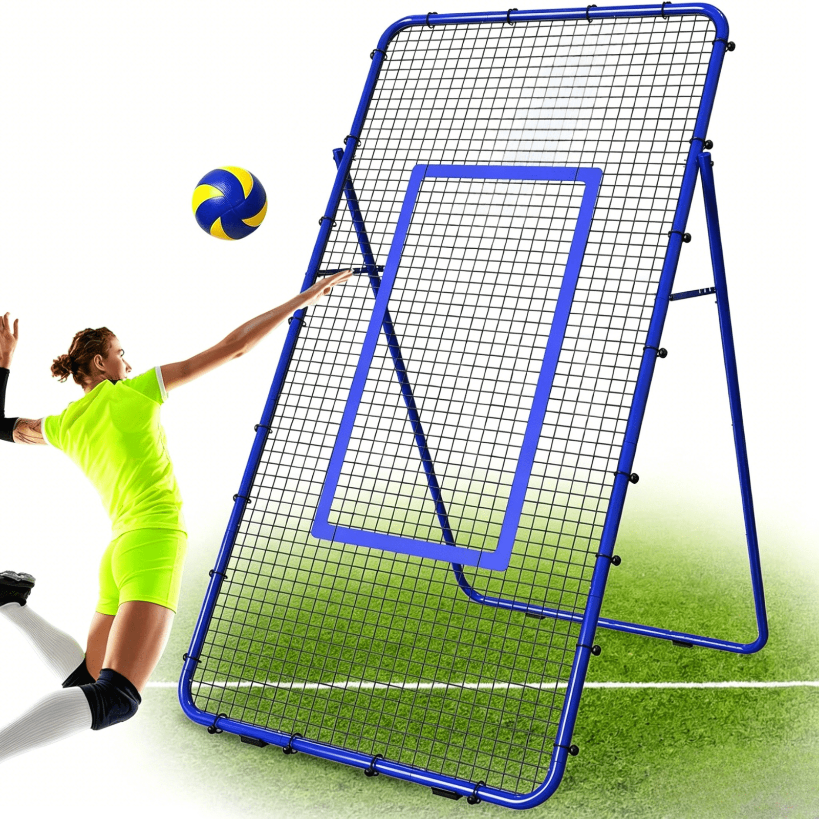 SolidPal 7×4 FT Adjustable Volleyball Rebounder Net, Steel Frame High-Tension PE Netting Portable Training Equipment