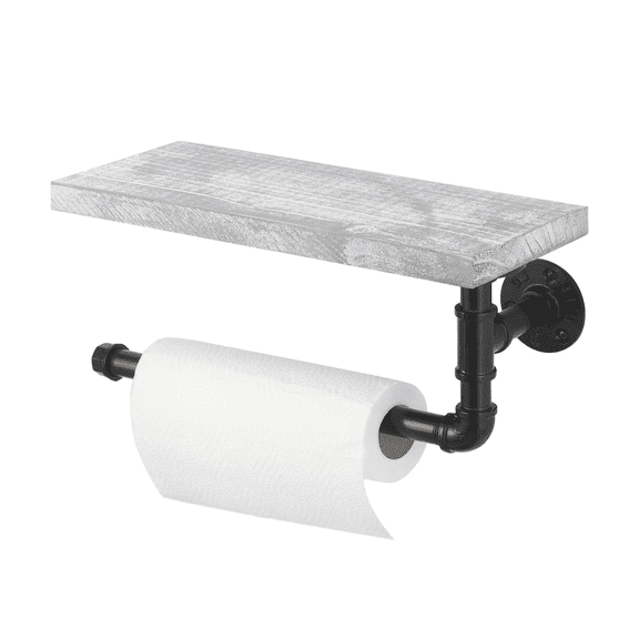 SolidPal Industrial Toilet Paper Holder, Wall Mount Tissue Roll Hanger with Rustic Wood Shelf for Bathroom Kitchen