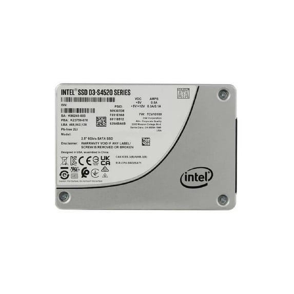Solidigm™ Solid State Drive D3-S4520 Series (3.84TB, 2.5in SATA 6Gb/s, 3D4, TLC) Generic Single Pack Data Center / Server / Internal SSD (SSDSC2KB038TZ01)