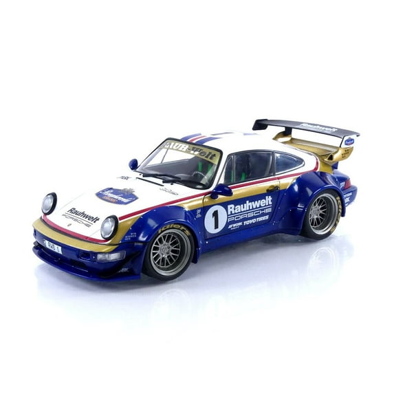 Solido 2022 Porsche 964 RWB Bodykit No 1 Rauhwelt Racing Livery Coupe Blue and White 1:18