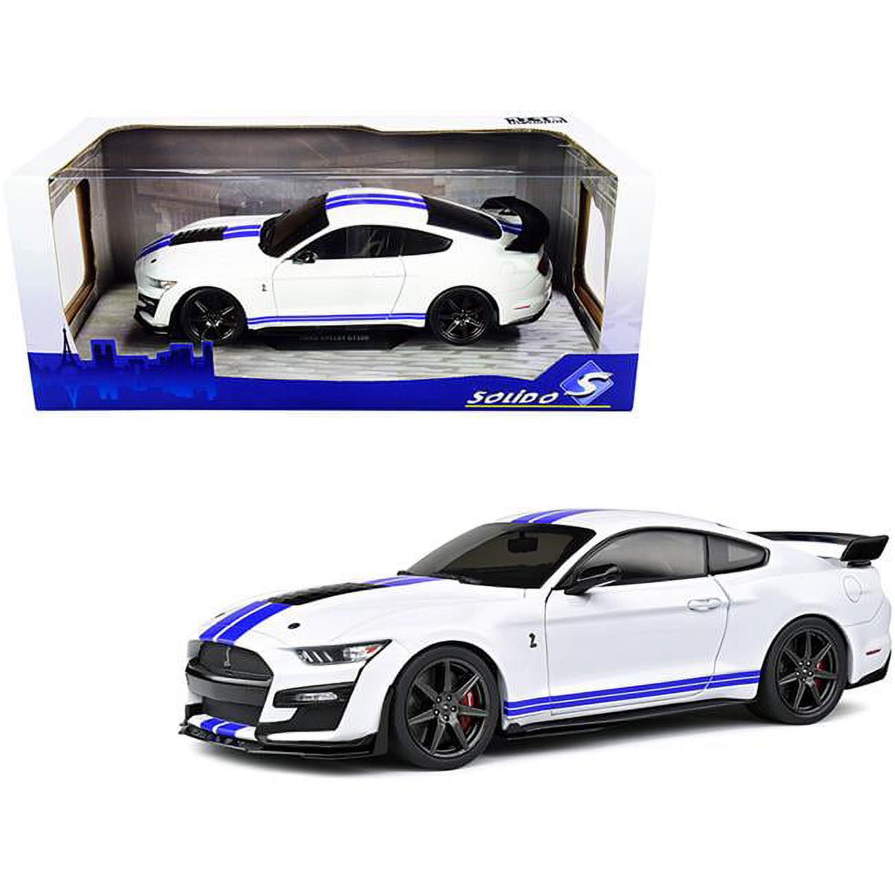 1/18 Mustang Shelby GT 500 blanche et bleue
