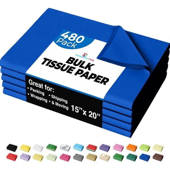 Solids Dark Blue Tissue Paper for Gift Bags - 15" X 20" Bulk Tissue Paper Dark Blue 480 - 10lb Newsprint for Packing, Birthday Gift Box Filler, Packing Supplies for Moving Supplies