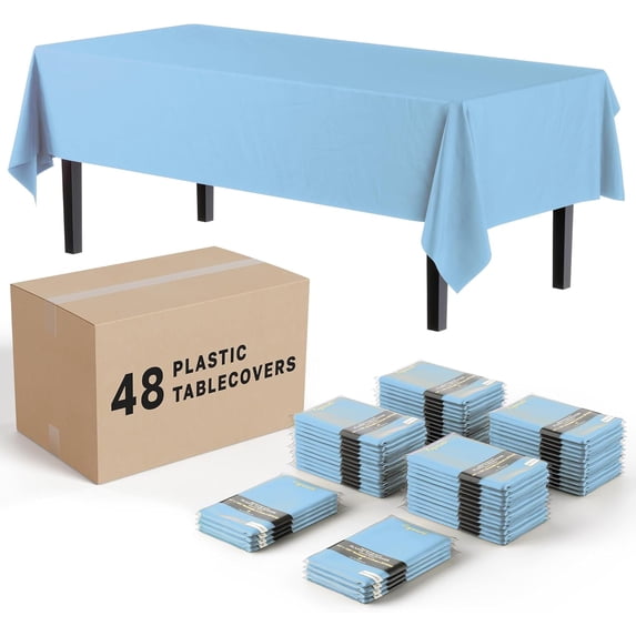 Solids Light Blue Rectangular Plastic Tablecloth - 54x108 Inch, Pack