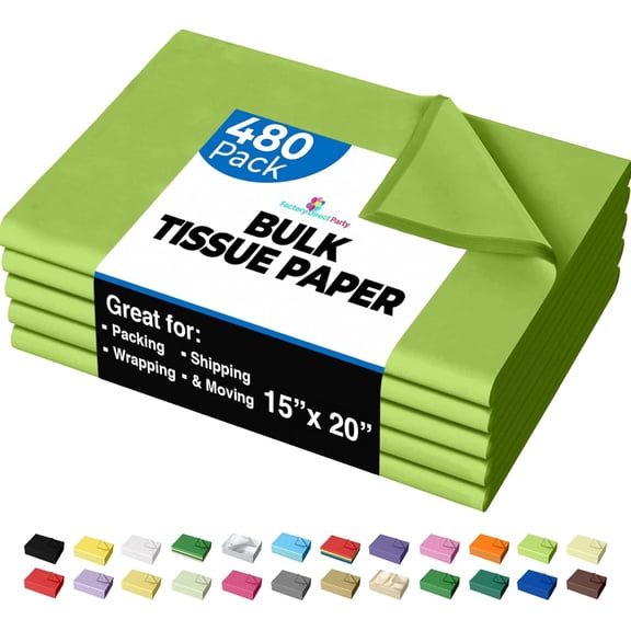 Solids Lime Green Tissue Paper for Gift Bags - 15" X 20" Bulk Tissue Paper Lime Green 480 - 10lb Newsprint for Packing, Birthday Gift Box Filler, Packing Supplies for Moving Supplies