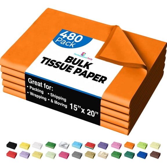 Solids Orange Tissue Paper for Gift Bags - 15" X 20" Bulk Tissue Paper Orange 480 - 10lb Newsprint for Packing, Birthday Gift Box Filler, Packing Supplies for Moving Supplies