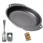 Solidteknics 9.5 Outdoor Skillet Set   Naturally Seasoned Australian Iron Non-Toxic Skillet with Lil Flippa Stainless Flipper & Mini Pan Scraper Lightweight Campfire, Grill & Smoker Cooking