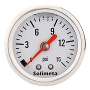 Solimeta 1.5" Dial Size, Oil Filled, Fuel Pressure Gauge 1/8 NPT, Inline Fuel Pressure Gauge, Automotive Replacement Fuel Pressure Gauge, 304 Stainless Steel Case, 0-15Psi, +/-3-2-3%