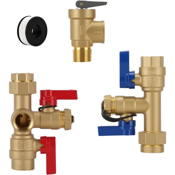 Solimeta Tankless Water Heater Service Valve Kit, 3/4" IPS Forged Brass Isolator Valves with Pressure Relief, Heavy-Duty Lead-Free Brass