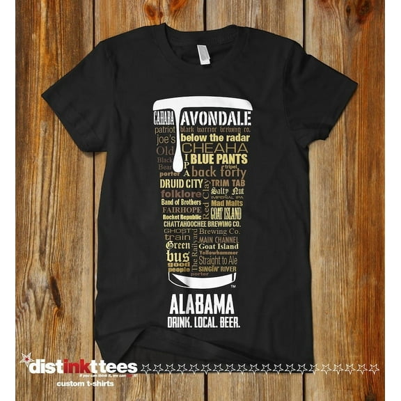 Alabama Craft Beer Typography T-Shirt - Black, Small | Father's Day Hoppy Gift