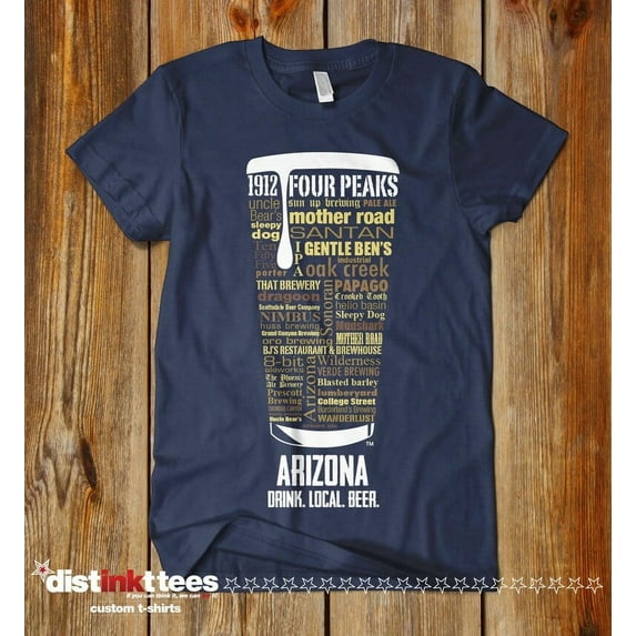 Arizona Beer Shirt Typography Print - Beer Lover T-Shirt, Dad Gift, Vintage Navy Blue, 2XL-L-S