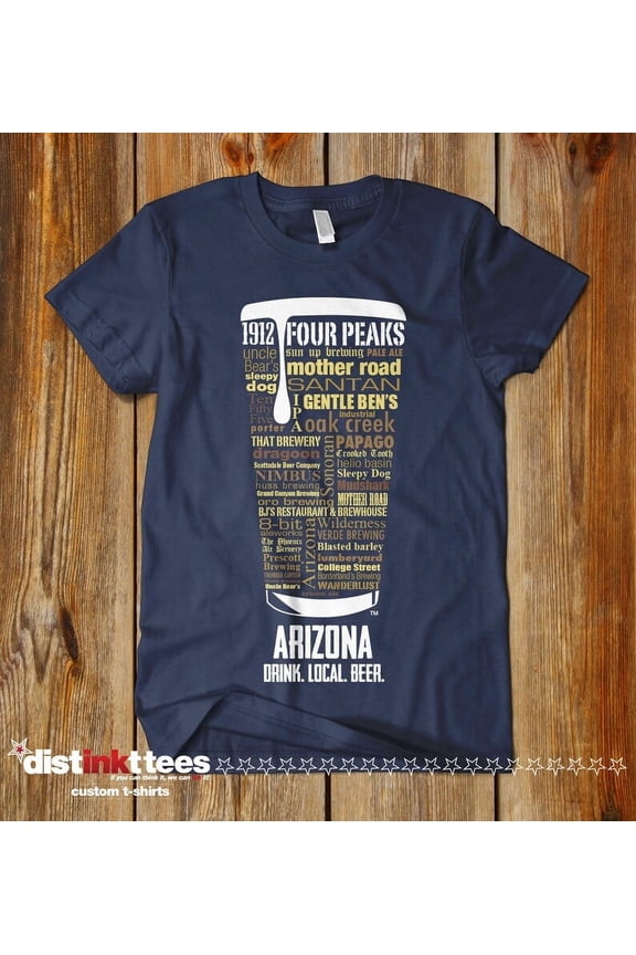 Arizona Beer Shirt Typography Print - Beer Lover T-Shirt, Dad Gift, Vintage Navy Blue, Medium-L-S