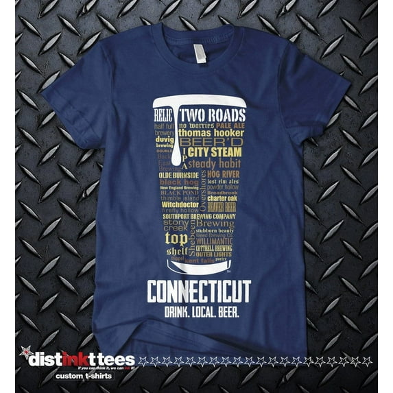 Connecticut Beer Shirt - Vintage Navy Blue Beer Lover Gift for Dad | Small Size Beer T-Shirt