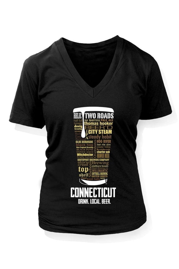 Connecticut Craft Beer V-Neck Shirt - Black, Small | Women's Typography Brewery Shirt Gift