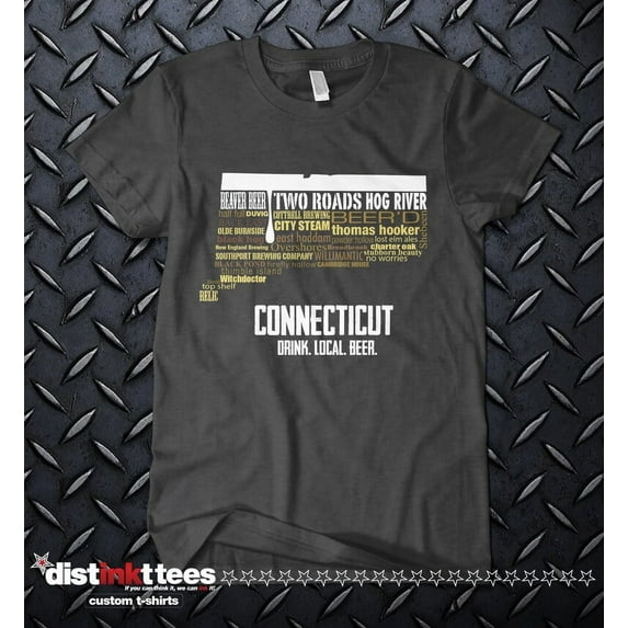 Connecticut State Beer Typography T-Shirt - Black Small | Ringspun Cotton