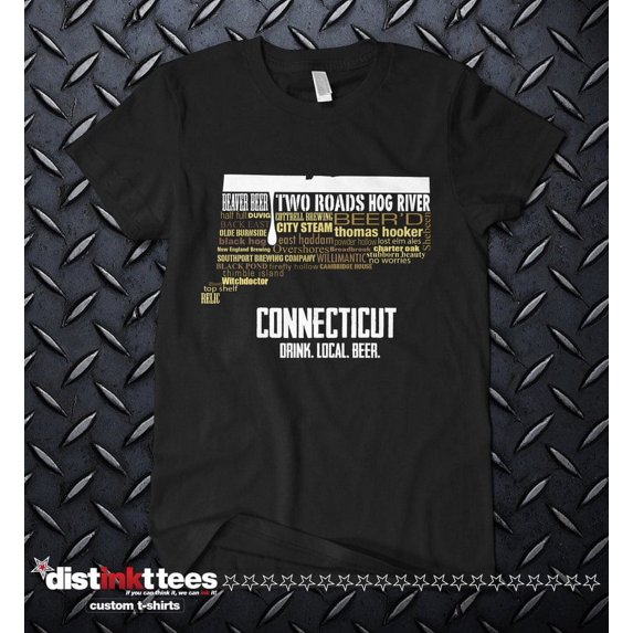 Connecticut State Beer Typography T-Shirt - Dark Heather 3XL | Ringspun Cotton